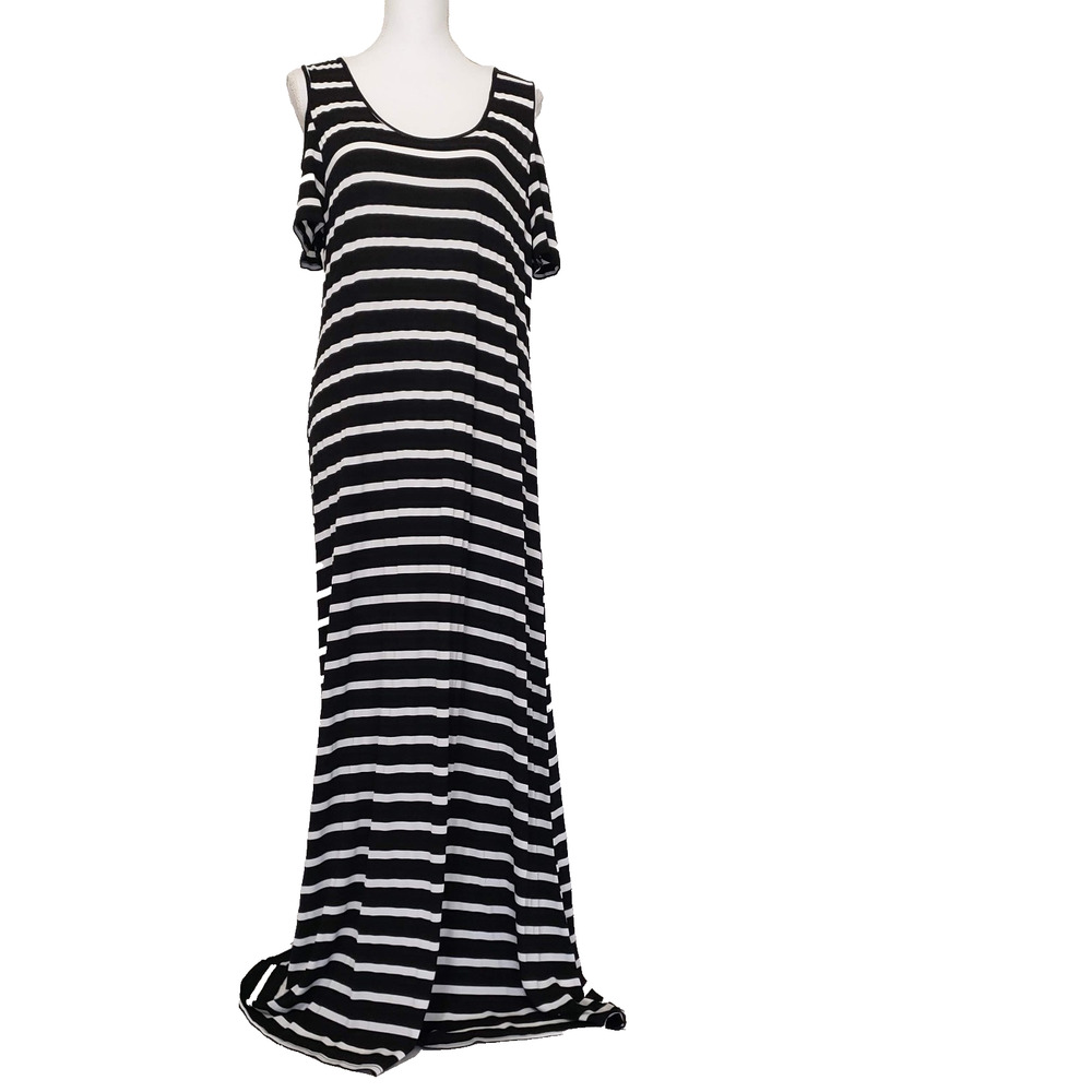 5th Love Women SIZE XL Stripe Black White Maxi Dress Cold Shoulder Festival